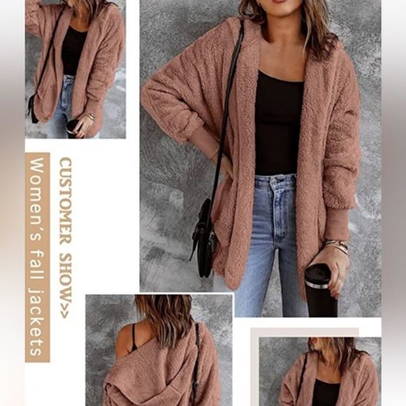 Fleece Cardigans for Women Fuzzy Open Front Hooded Cardigans Winter coats nwt - Picture 7 of 7